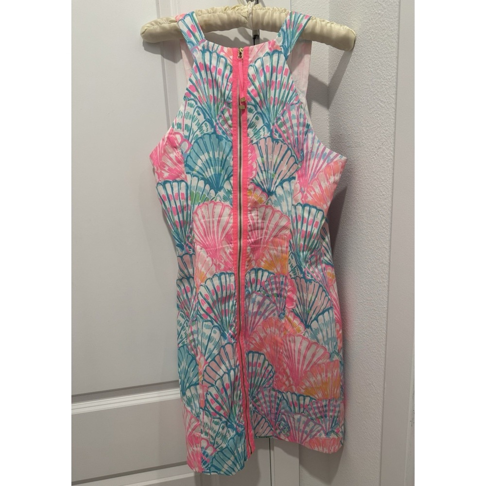 Lilly Pulitzer Simone Shift Dress Sleeveless Sz 8 Bright Seashell Cotton - Picture 4 of 11